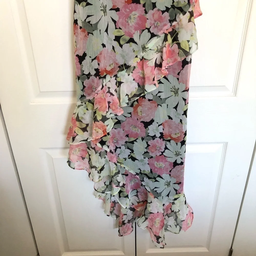 Black Floral Zara Chiffon Midi Dress Size M - Picture 4 of 9